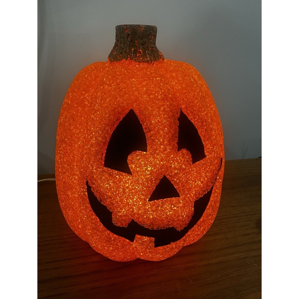 VTG Halloween Seasons 10" Melted Plastic Popcorn Jack O'Lantern Light Up Pumpkin